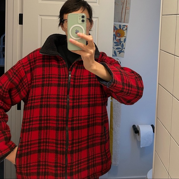 Vintage Wool plaid coat with teddy lining shirt coat Shacket - Picture 2 of 8